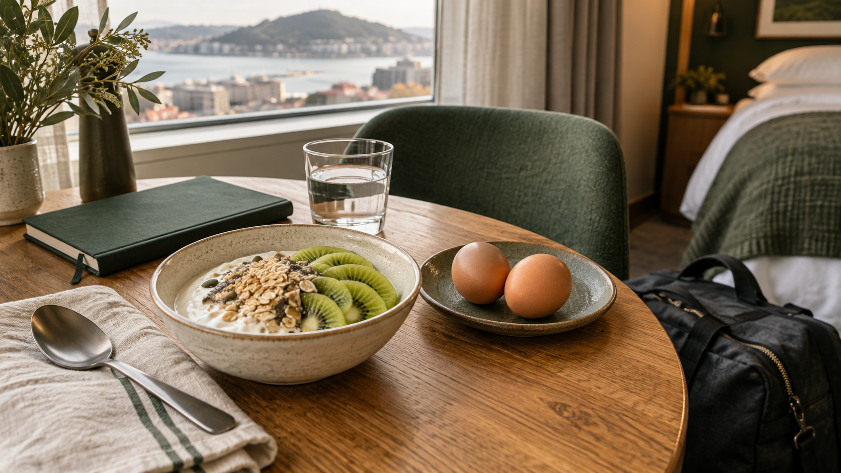 Work-trip nutrition: a plan for hotel breakfasts, conference days and late dinners